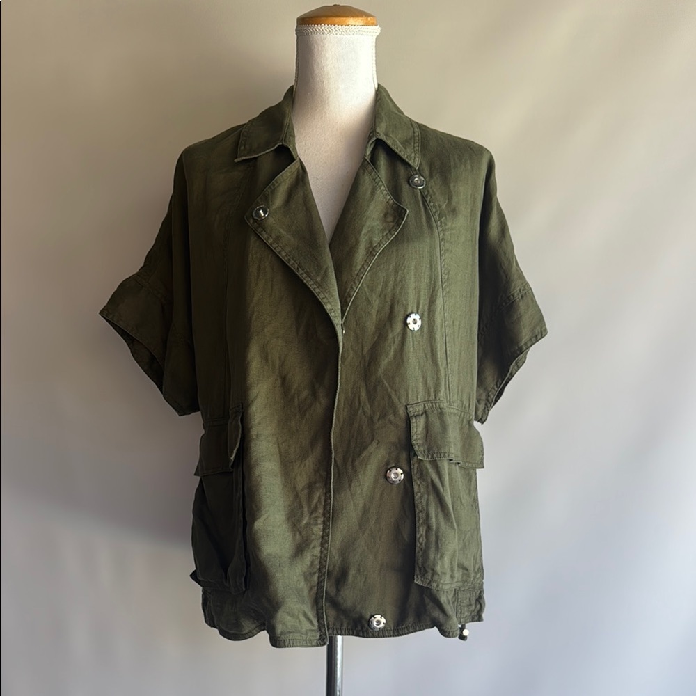 Eileen Fisher Asymmetrical Linen Short Sleeve Jacket - sz XXS